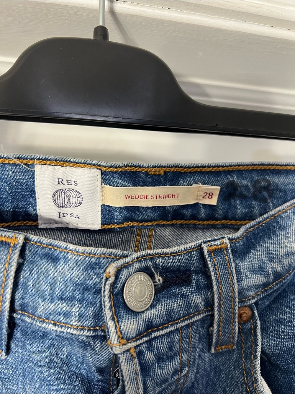 Levi's Blue Straight-Leg Jeans with Colorful Patchwork - Picture 4 of 6